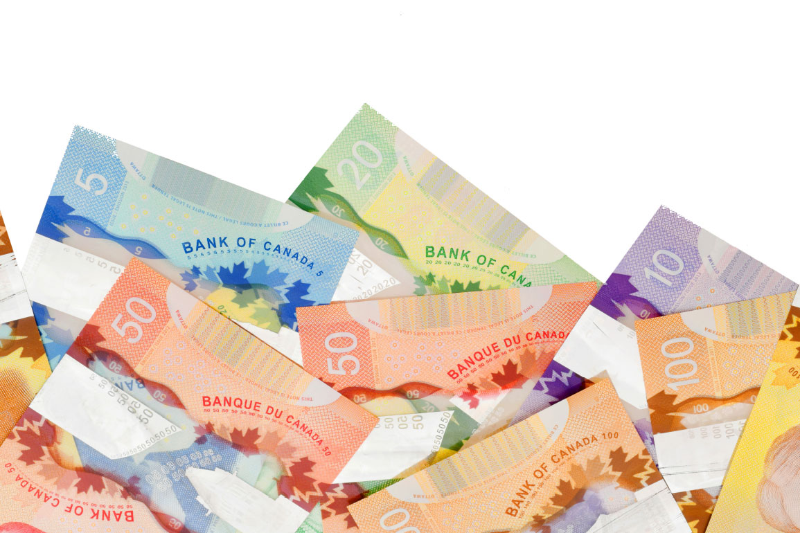 Scattered Canadian Dollar Bills