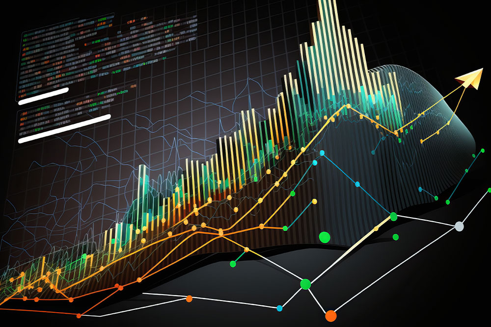 Business market financial charts and graphs 3d render